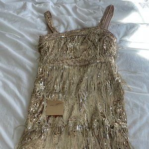 Taylor Swift inspired Gold Sparks Fly Dress with Fringe and Sequins